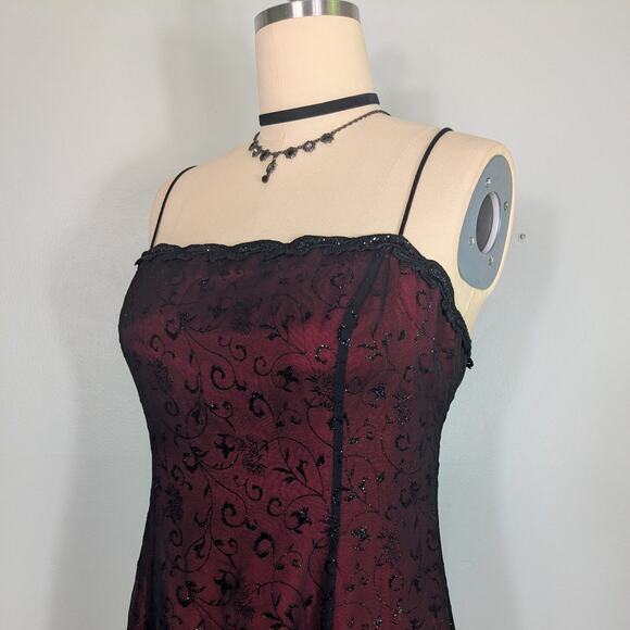 Vintage Betsy Adam Prom Dress Maxi Gown 14 Red Black Goth Y2K Whimsigoth 90s - Picture 4 of 14